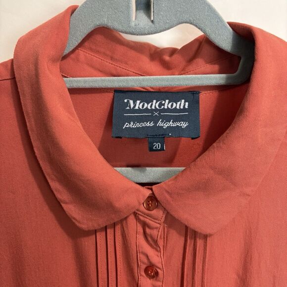 Modcloth Princess Highway Button Front Top Sz 20 Short Sleeve Rust Orange Retro - Picture 4 of 9